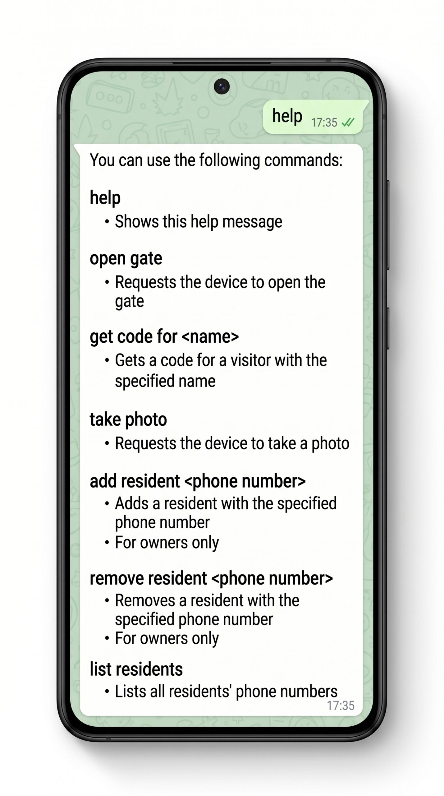 EnterX Smart Intercom_Help commands